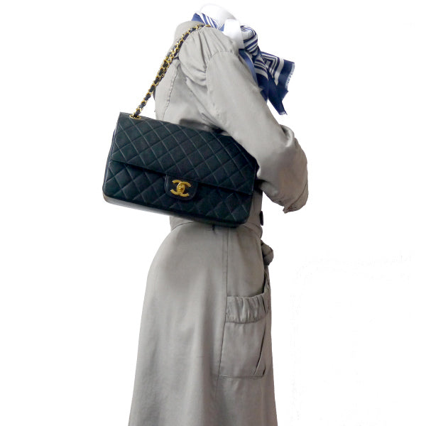 OLD CHANEL　WフラップWチェーンバッグ（黒）