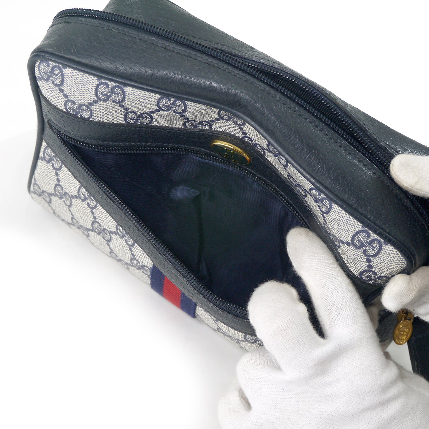 OLD Gucci　定番ショルダー縦シェリー（青・小）
