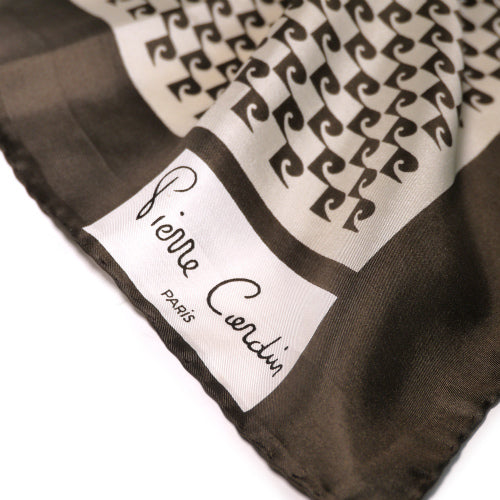 Pierre cardin シルクスカーフ（茶/Pロゴ）