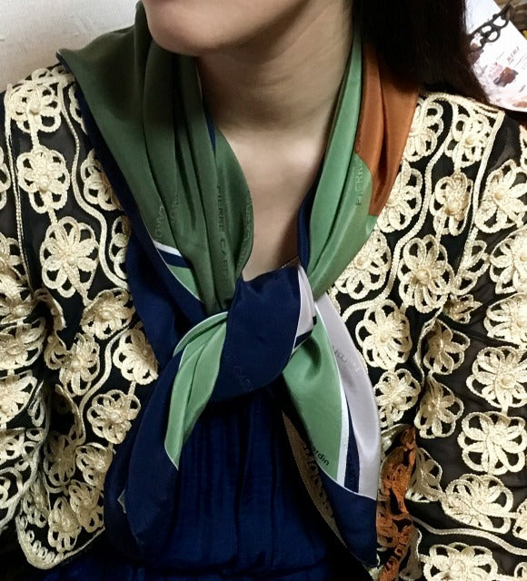 Pierre cardin シルクスカーフ（カーキ×オレンジ）