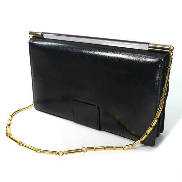 Pierre cardin Pロゴ本革チェーンショルダー（黒）