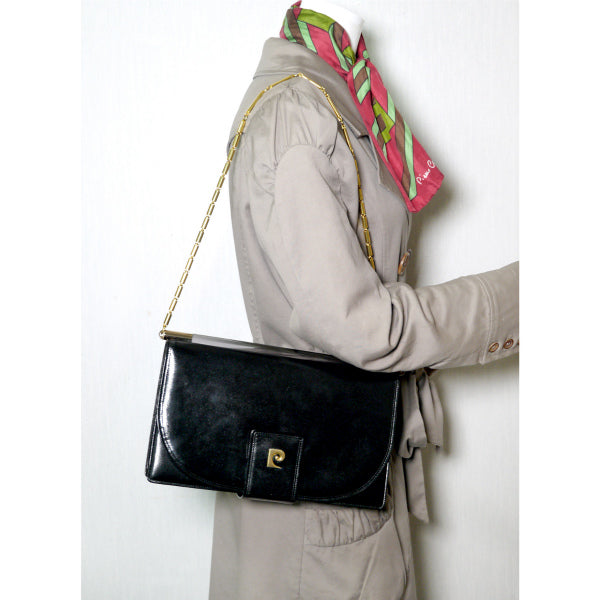 Pierre cardin Pロゴ本革チェーンショルダー（黒）