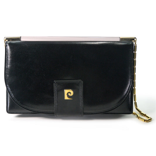 Pierre cardin Pロゴ本革チェーンショルダー（黒）