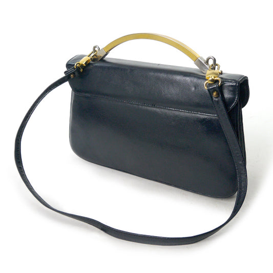 Pierre cardin　ステッチレザー2WAYメタルトップハンドルバッグ（濃紺）