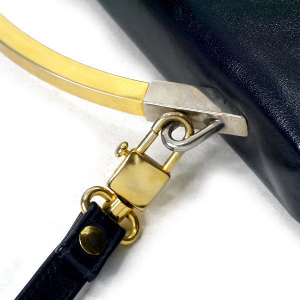 Pierre cardin　ステッチレザー2WAYメタルトップハンドルバッグ（濃紺）