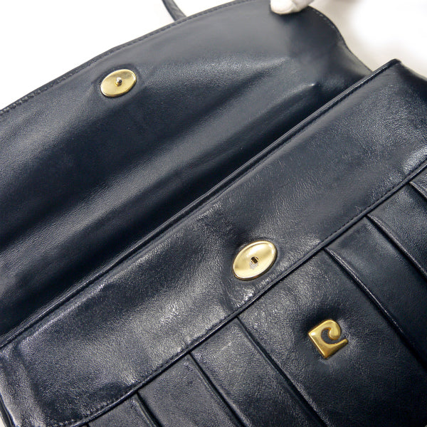 Pierre cardin　ステッチレザー2WAYメタルトップハンドルバッグ（濃紺）