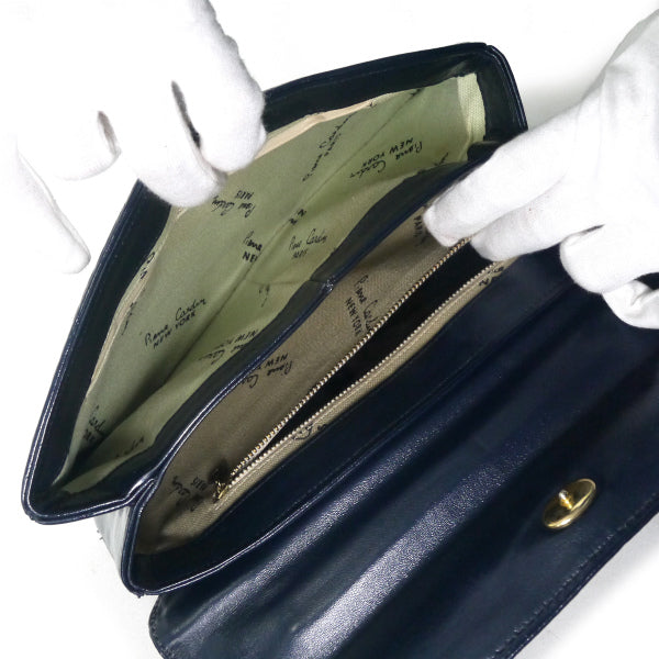 Pierre cardin　ステッチレザー2WAYメタルトップハンドルバッグ（濃紺）