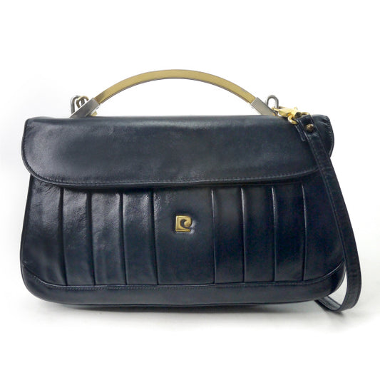Pierre cardin　ステッチレザー2WAYメタルトップハンドルバッグ（濃紺）