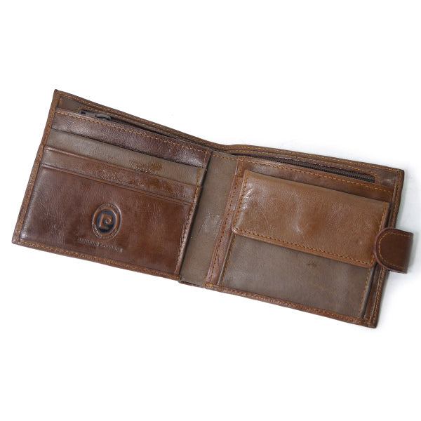 Pierre cardin Pロゴ本革レトロ折財布（茶）