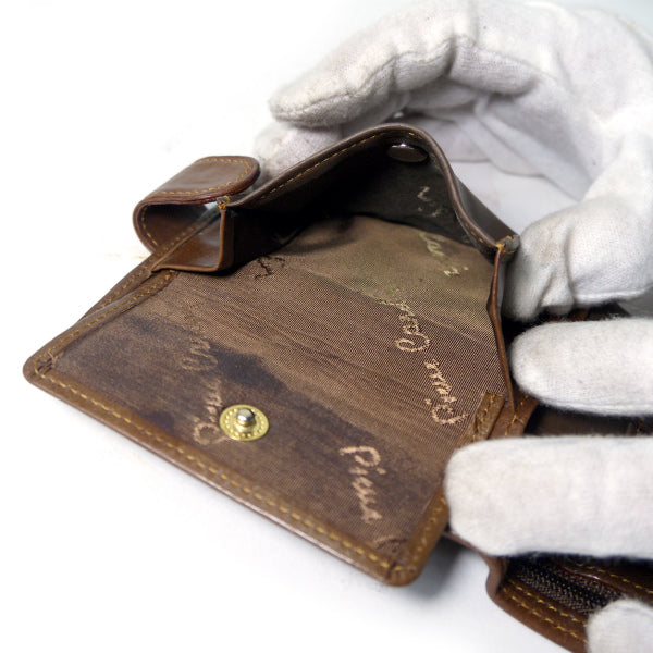 Pierre cardin Pロゴ本革レトロ折財布（茶）