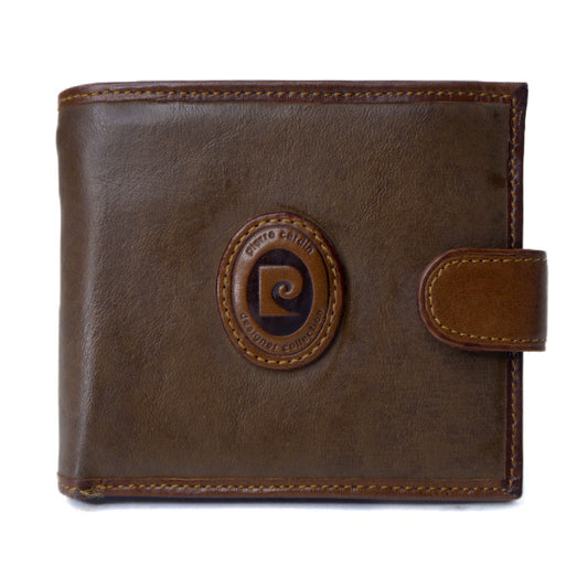 Pierre cardin Pロゴ本革レトロ折財布（茶）