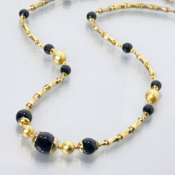 Pierre cardin ブラックストーン vintageネックレス（ゴールド）