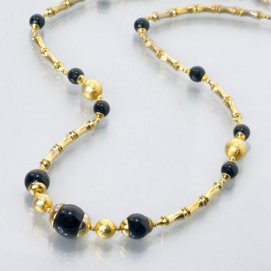 Pierre cardin ブラックストーン vintageネックレス（ゴールド）