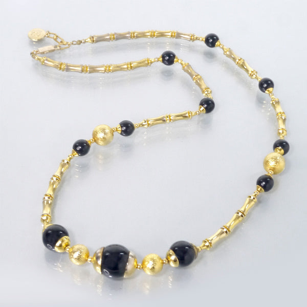 Pierre cardin ブラックストーン vintageネックレス（ゴールド）