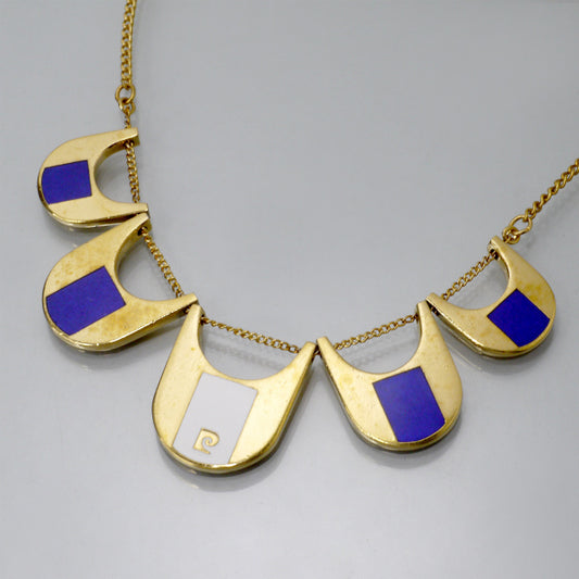 Pierre cardin　Pロゴ プレートチェーンネックレス（青/ゴールド）