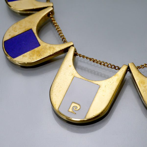 Pierre cardin　Pロゴ プレートチェーンネックレス（青/ゴールド）