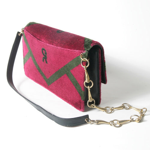 Roberta　ヴィンテージ　モケットチェーンショルダー（赤系）