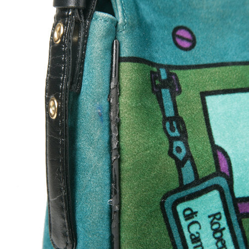 Roberta＜訳アリ＞騙し絵　モケット生地トートバッグ（青緑系）