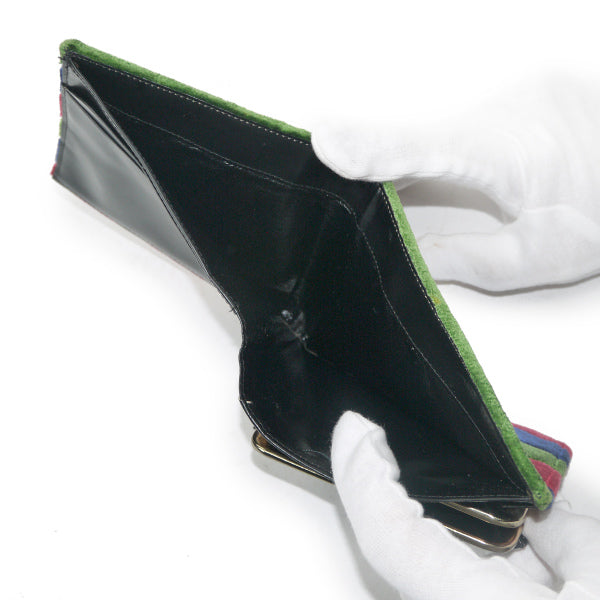 Roberta　モケット２つ折れ財布＆ポーチセット（緑・紺・赤）