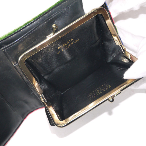 Roberta　モケット２つ折れ財布＆ポーチセット（緑・紺・赤）