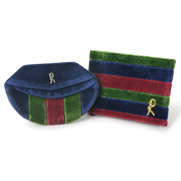 Roberta　モケット２つ折れ財布＆ポーチセット（緑・紺・赤）