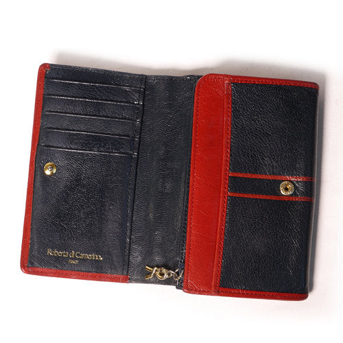 Roberta　総皮２つ折れ財布（赤×紺）