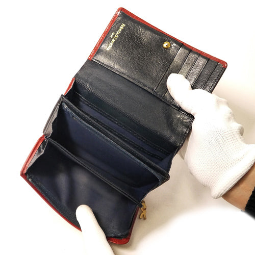 Roberta　総皮２つ折れ財布（赤×紺）