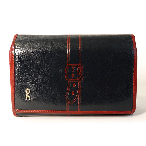Roberta　総皮２つ折れ財布（赤×紺）