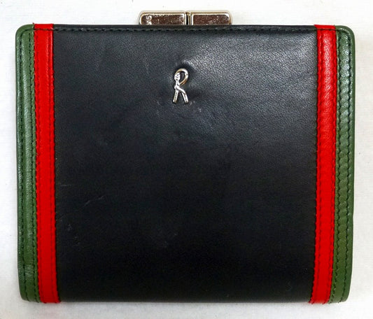 Roberta　デッドストック総皮２つ折れ財布（赤×紺×緑）