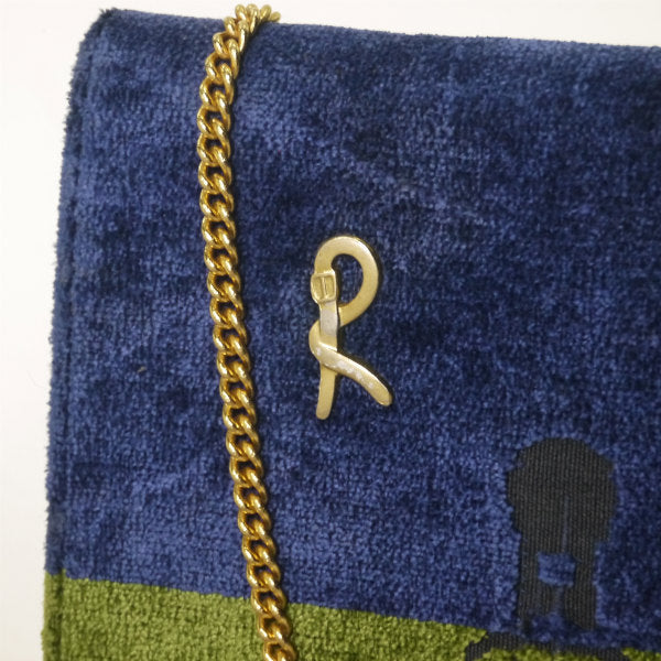 Roberta　メリディアーナ ベルト柄モケットバッグ（紺×赤×緑）