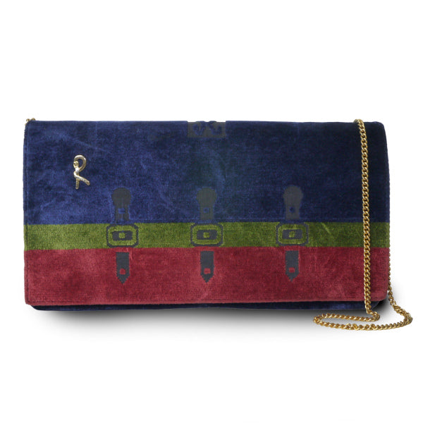 Roberta　メリディアーナ ベルト柄モケットバッグ（紺×赤×緑）