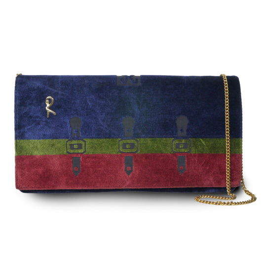 Roberta　メリディアーナ ベルト柄モケットバッグ（紺×赤×緑）