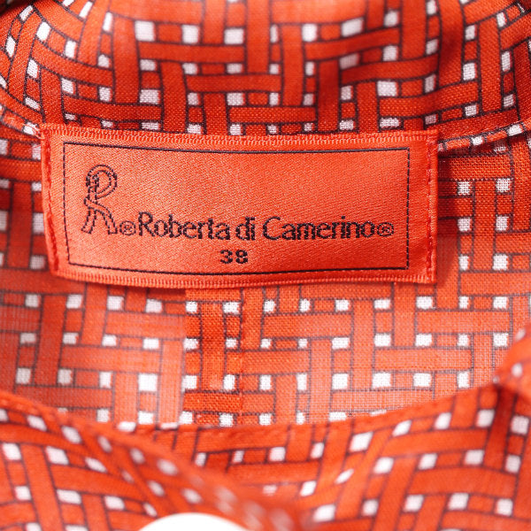 Roberta　ベルト編み込み柄 半袖ブラウス（赤系）