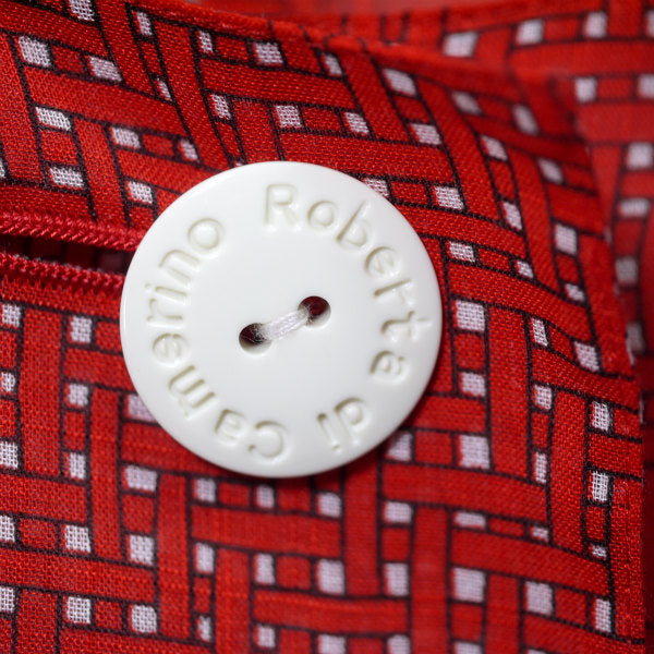 Roberta　ベルト編み込み柄 半袖ブラウス（赤系）