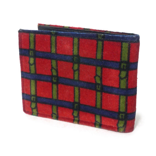 Roberta　モケット ベルトチェック柄２つ折れ財布（赤系）