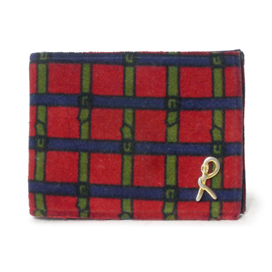 Roberta　モケット ベルトチェック柄２つ折れ財布（赤系）