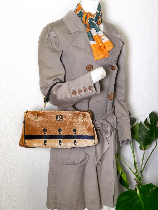 Roberta　だまし絵カラベラ ハンドバッグ(モケット/明茶 )