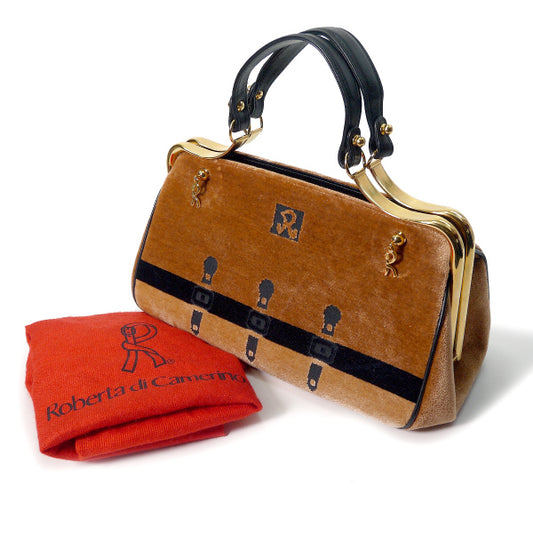 Roberta　だまし絵カラベラ ハンドバッグ(モケット/明茶 )