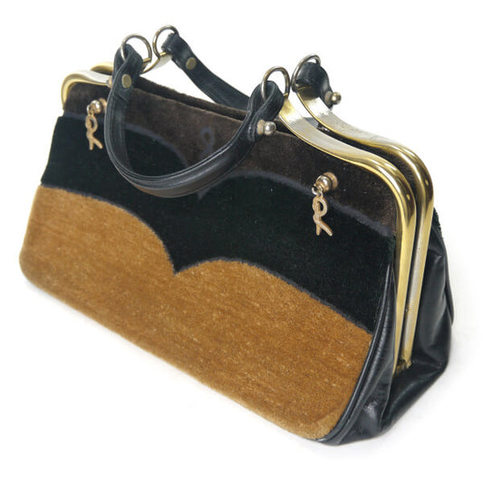 Roberta　ウェーブライン柄カラベラ ハンドバッグ（黒・茶）