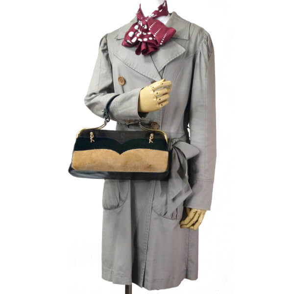 Roberta　ウェーブライン柄カラベラ ハンドバッグ（黒・茶）