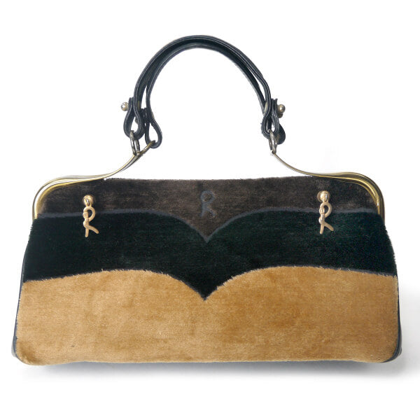 Roberta　ウェーブライン柄カラベラ ハンドバッグ（黒・茶）