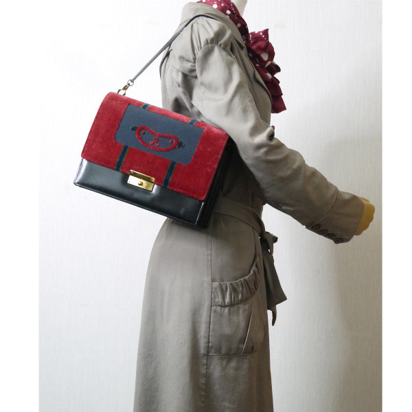 Roberta　モケット素材2WAYチェーンショルダー（赤系）