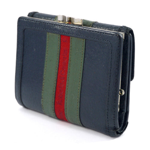 Roberta　総革２つ折れがま口財布（赤×緑リボン）