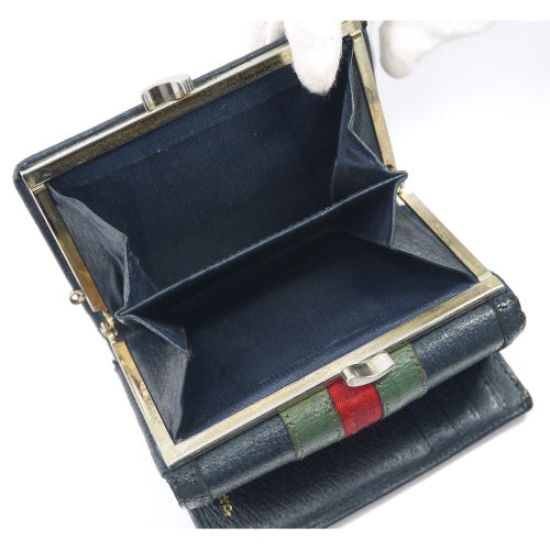 Roberta　総革２つ折れがま口財布（赤×緑リボン）