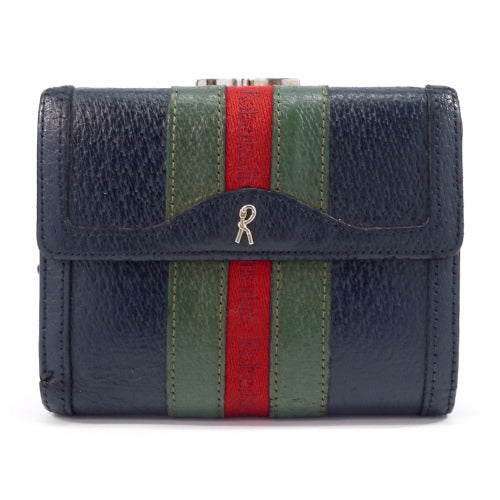 Roberta　総革２つ折れがま口財布（赤×緑リボン）