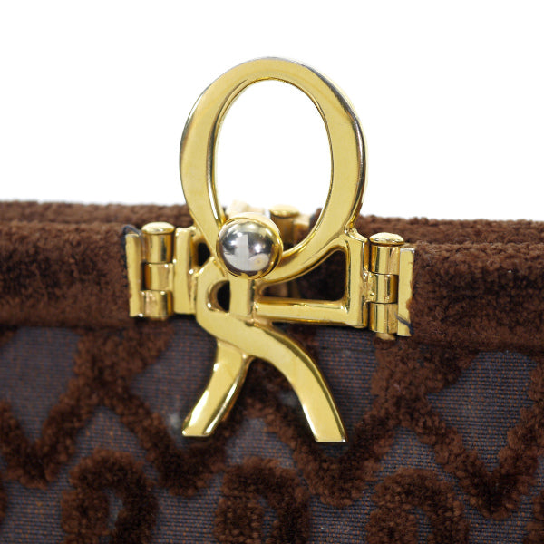 Roberta　R柄モケット ミニハンドバッグ（茶）