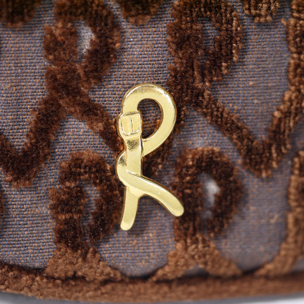 Roberta　R柄モケット ミニハンドバッグ（茶）