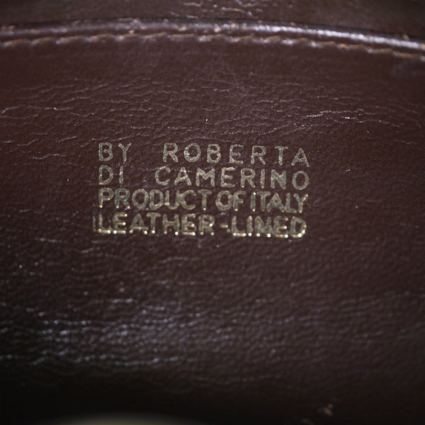 Roberta　R柄モケット ミニハンドバッグ（茶）