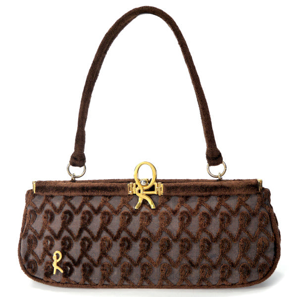 Roberta　R柄モケット ミニハンドバッグ（茶）