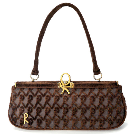 Roberta　R柄モケット ミニハンドバッグ（茶）